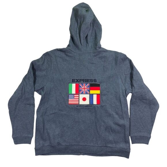 Express World Brand Full Zip Hoodie Men's XL Blue Long Sleeve Physical Fashion - Picture 2 of 10